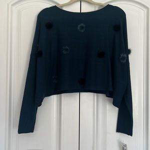 NWT Bluoltre Dark teal sweater with pompoms- S/M